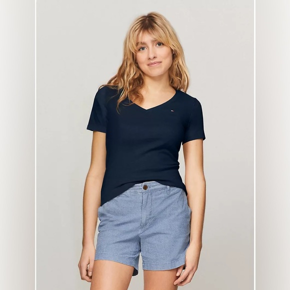 TOMMY HILFIGER Womens Navy Short Sleeve V Neck T-Shirt Size: S - Picture 3 of 12